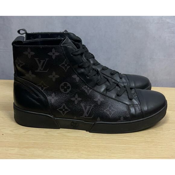 Louis Vuitton Mens Black Leather Monogram Eclipse Match-Up Sneakers Boot Size 43 - Picture 1 of 13